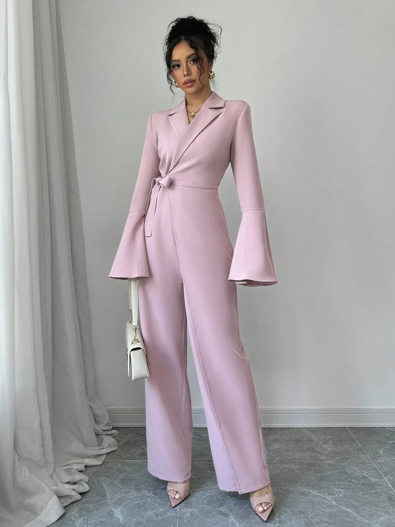 Women's Blazer Jumpsuit Wrap Wide Leg Bell Sleeve – Going Out Reception