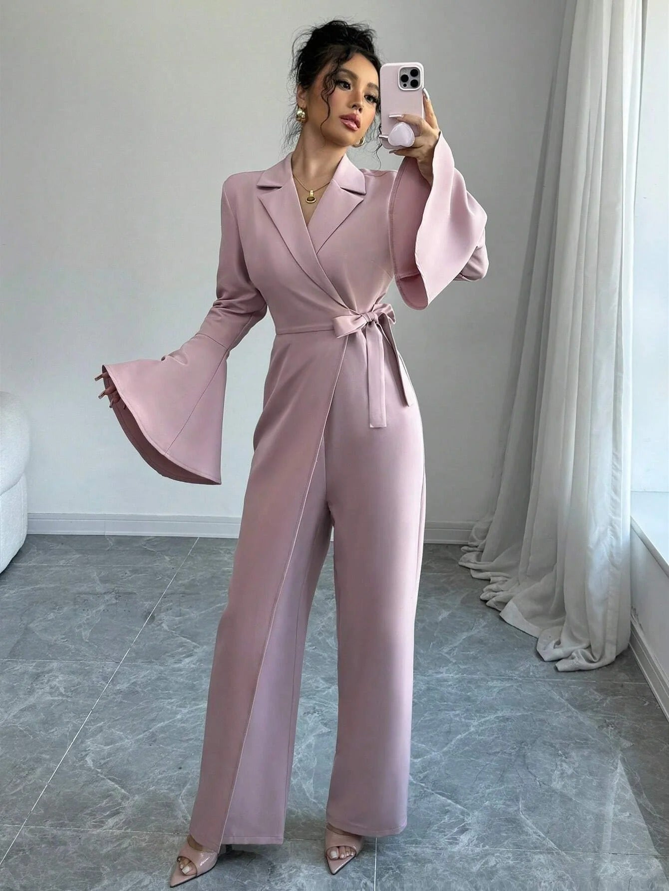 Women's Blazer Jumpsuit Wrap Wide Leg Bell Sleeve – Going Out Reception