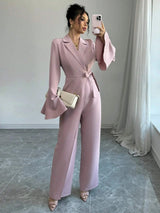 Women's Blazer Jumpsuit Wrap Wide Leg Bell Sleeve – Going Out Reception