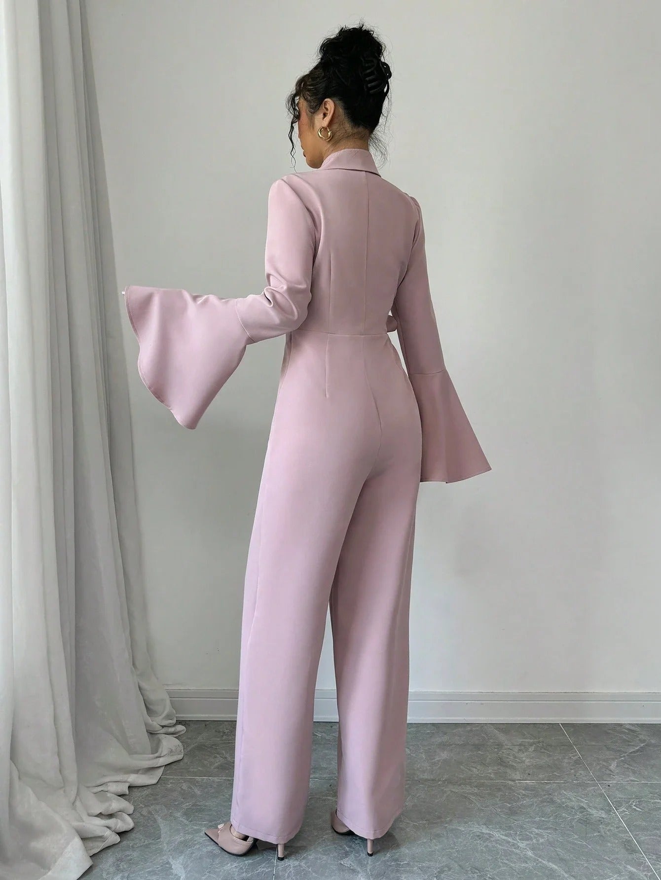 Women's Blazer Jumpsuit Wrap Wide Leg Bell Sleeve – Going Out Reception