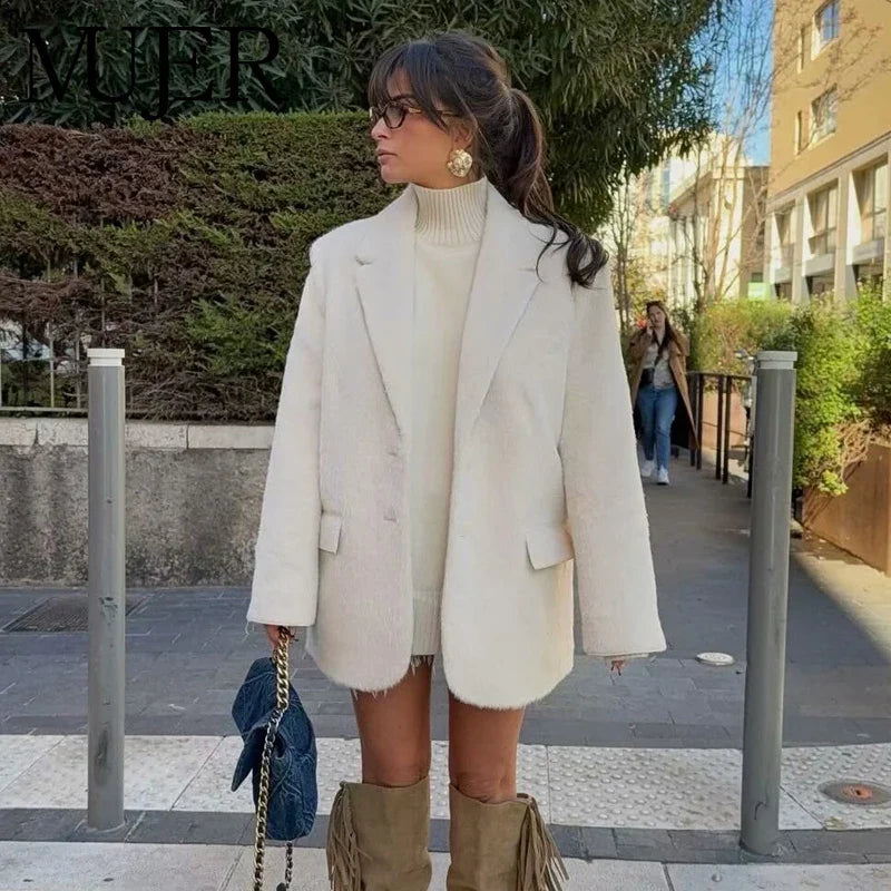 Women's Blazer Long Sleeve Lapel Collar Button Front – Office Wear