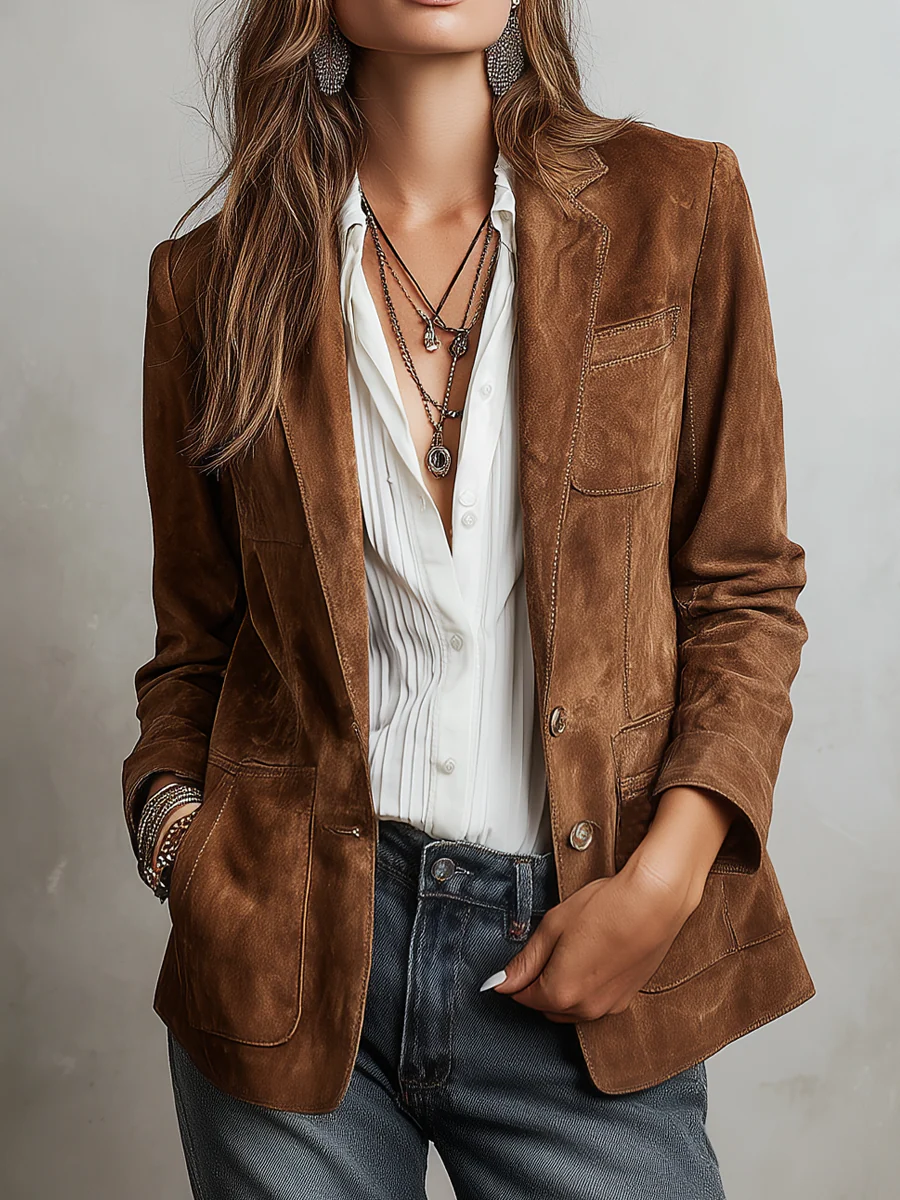 Women's Blazer Notched Lapel Button Front Patch Pocket – Office Day