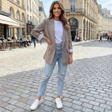 Women's Blazer Notched Lapel Rolled Cuffs Flap Pockets – Team Meeting