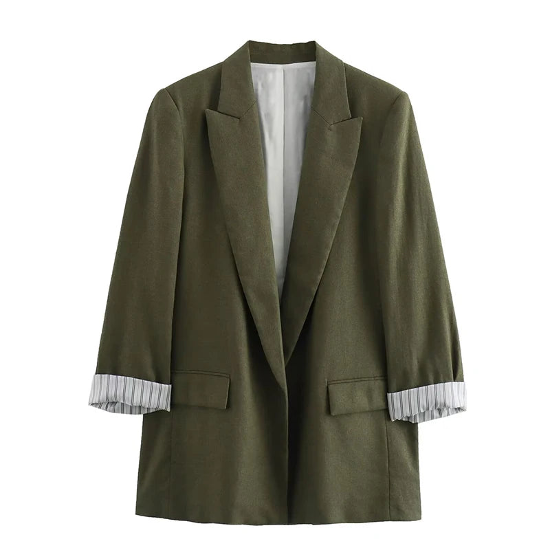 Women's Blazer Notched Lapel Rolled Cuffs Flap Pockets – Team Meeting