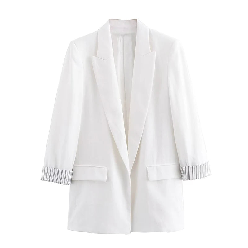 Women's Blazer Notched Lapel Rolled Cuffs Flap Pockets – Team Meeting