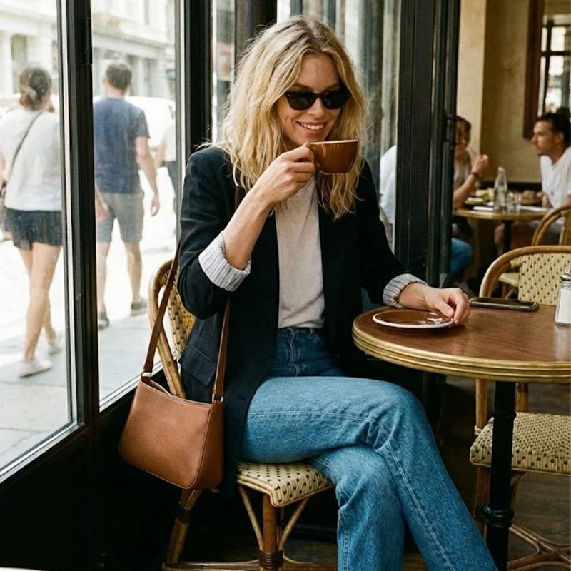 Women's Blazer Notched Lapel Rolled Cuffs Flap Pockets – Team Meeting