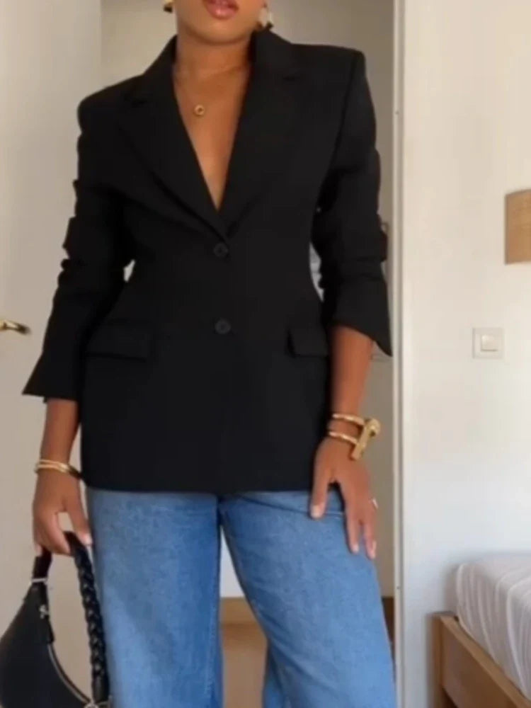 Women's Blazer Tailored Two Button Notch Lapel Long Sleeve -Work Office