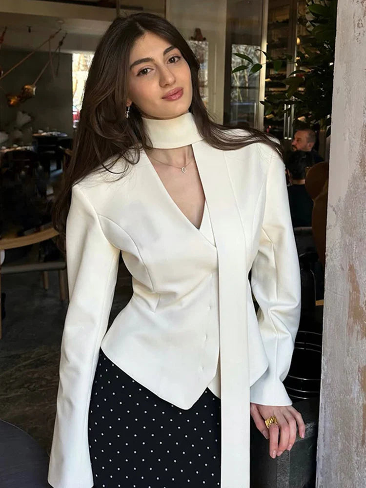Women's Blazer Tailored V Neck Button Front Long Sleeve - Work Office