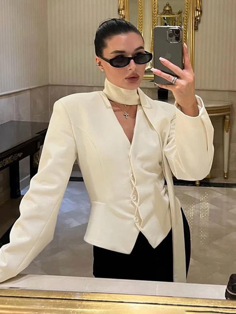 Women's Blazer Tailored V Neck Button Front Long Sleeve - Work Office