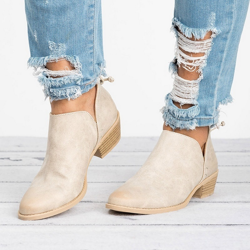 Women's Block Heel Ankle Boots Back Zip Rounded Toe – Street Style Wear