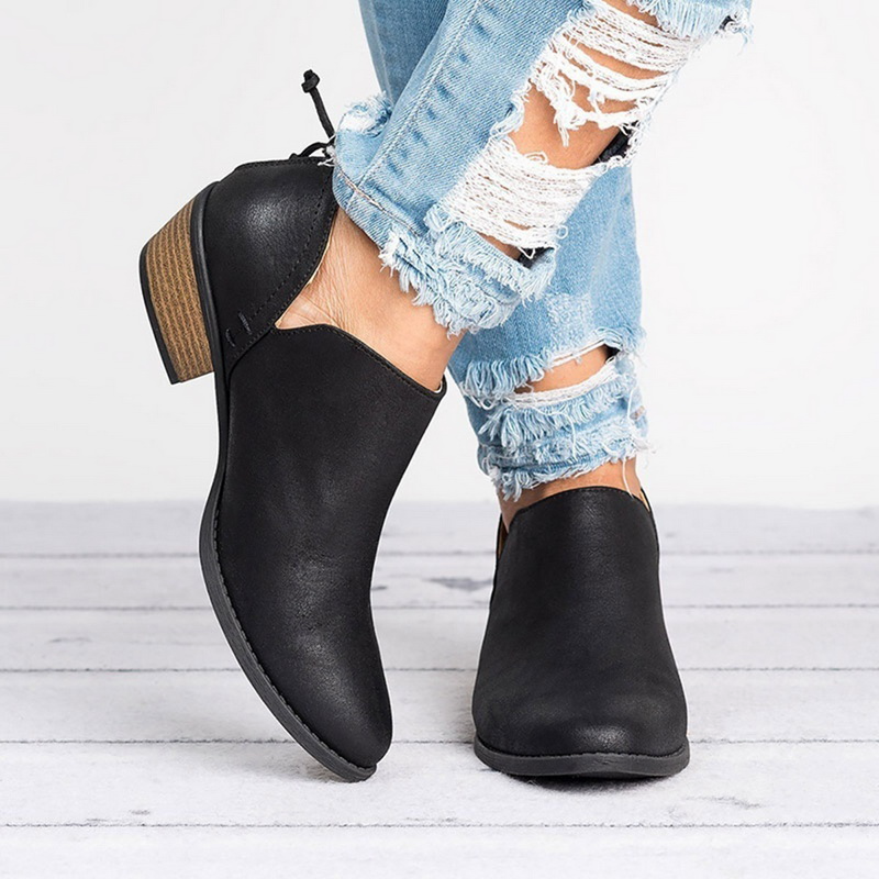 Women's Block Heel Ankle Boots Back Zip Rounded Toe – Street Style Wear