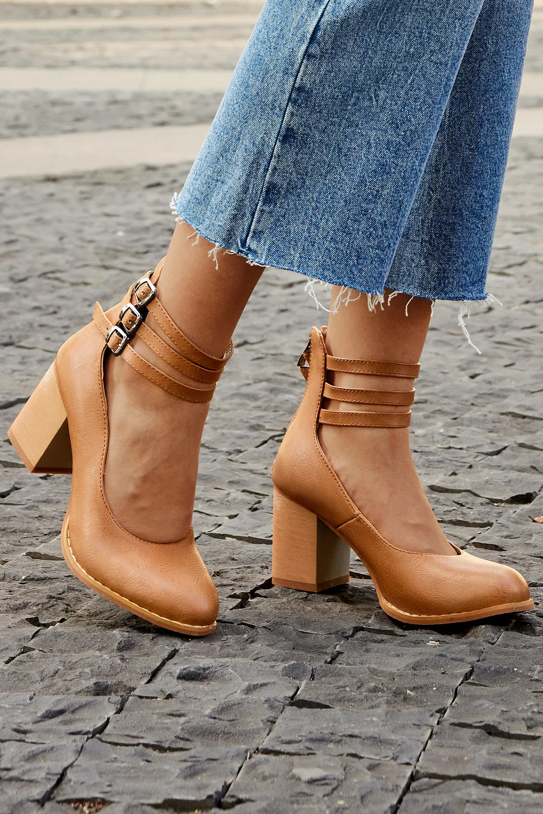Women's Block Heel Sandals Closed Toe Ankle Strap Back Zipper – Formal Casual Style