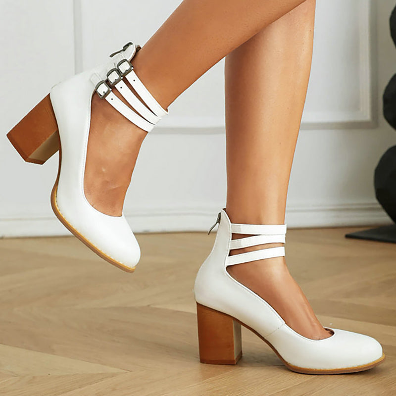Women's Block Heel Sandals Closed Toe Ankle Strap Back Zipper – Formal Casual Style