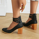 Women's Block Heel Sandals Closed Toe Ankle Strap Back Zipper – Formal Casual Style