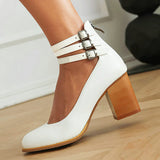 Women's Block Heel Sandals Closed Toe Ankle Strap Back Zipper – Formal Casual Style