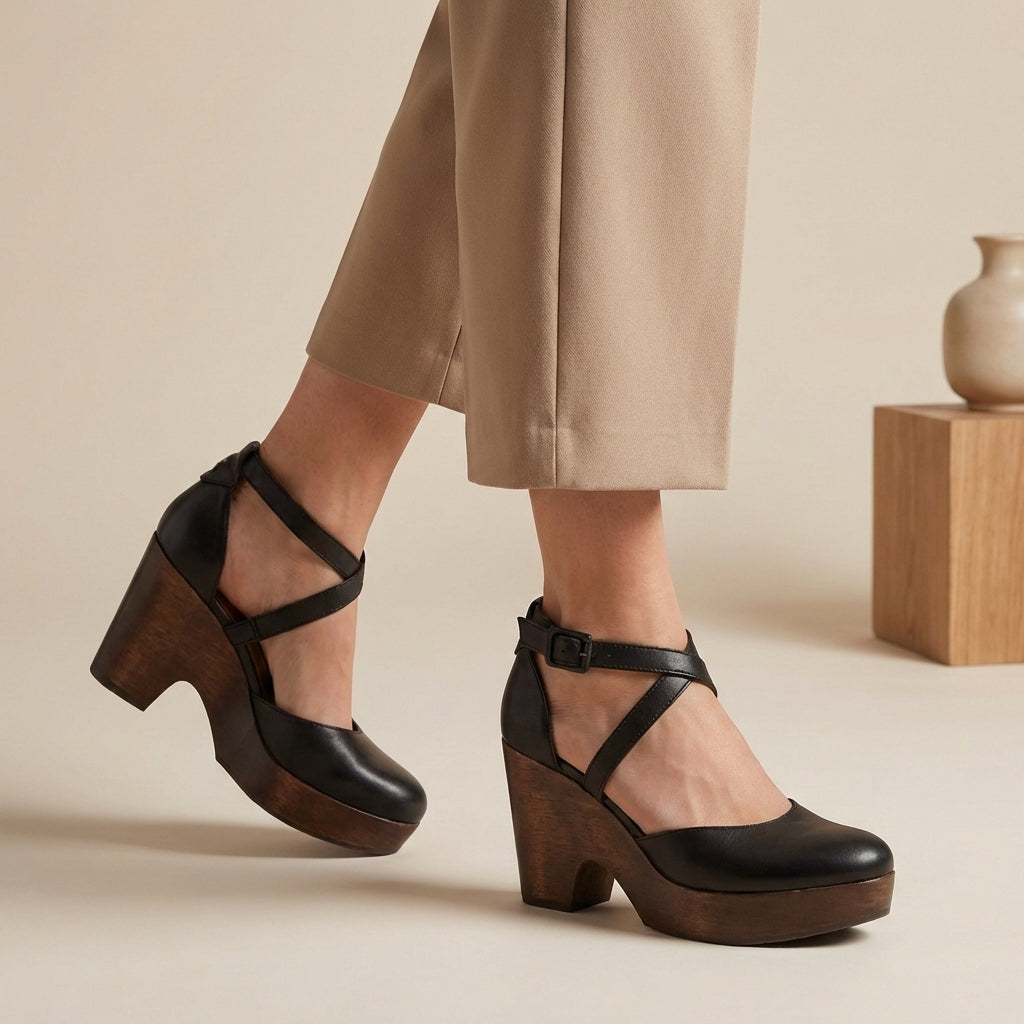 Women's Block Heels Closed Toe Ankle Strap Buckle – Going Out