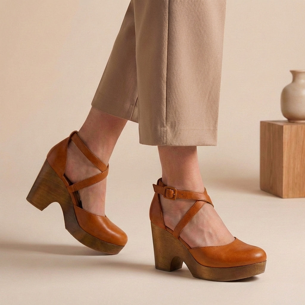 Women's Block Heels Closed Toe Ankle Strap Buckle – Going Out