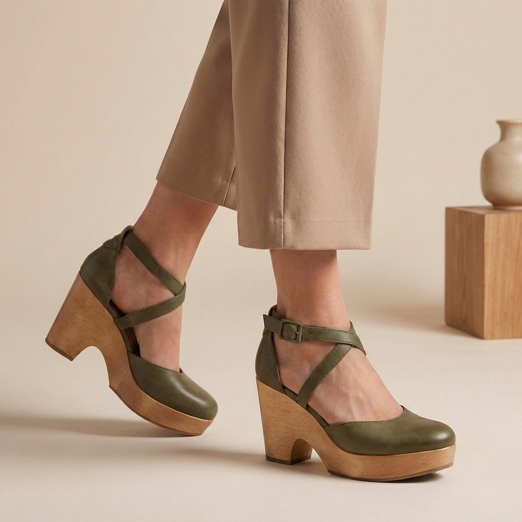 Women's Block Heels Closed Toe Ankle Strap Buckle – Going Out