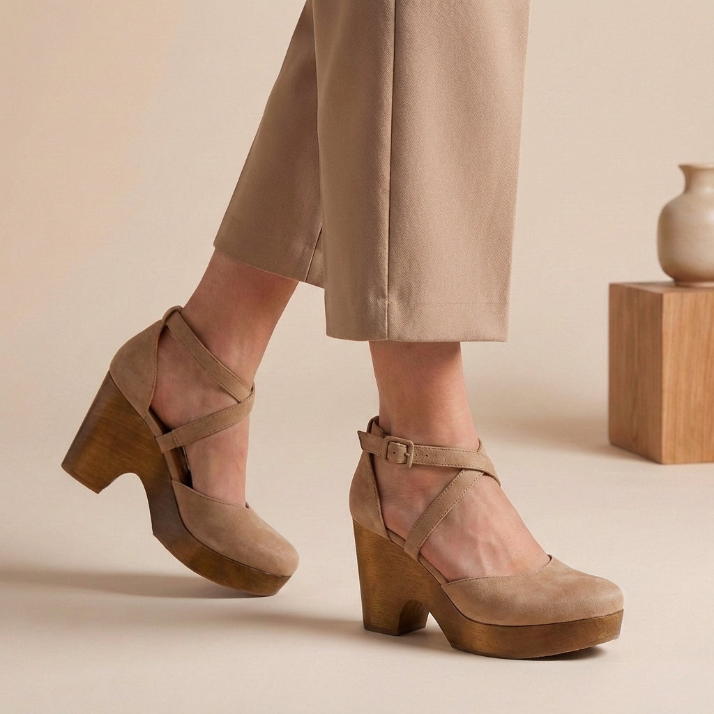 Women's Block Heels Closed Toe Ankle Strap Buckle – Going Out
