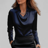 Women's Blouse Draped Cowl Neck Long Sleeve – Work Office