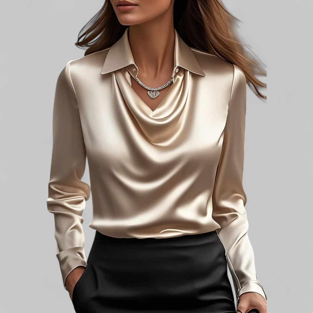 Women's Blouse Draped Cowl Neck Long Sleeve – Work Office
