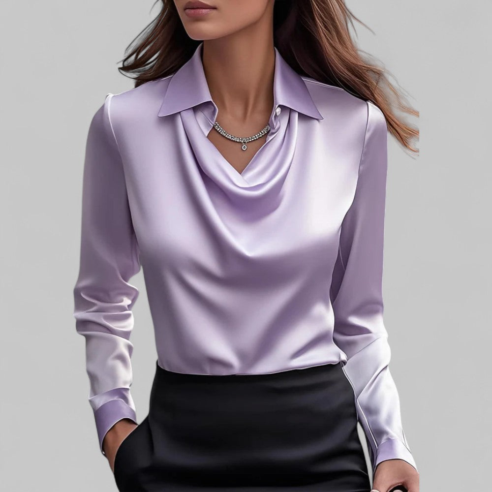 Women's Blouse Draped Cowl Neck Long Sleeve – Work Office