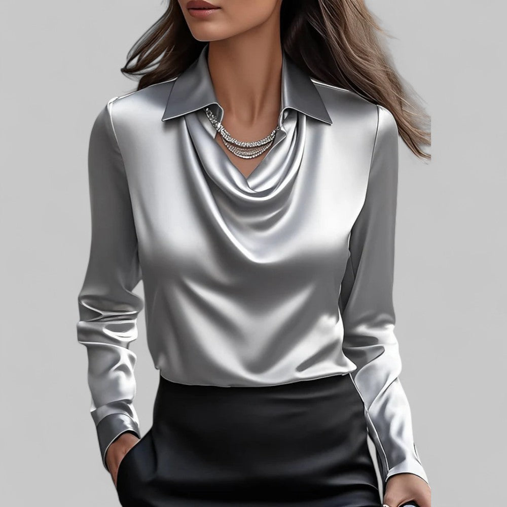 Women's Blouse Draped Cowl Neck Long Sleeve – Work Office