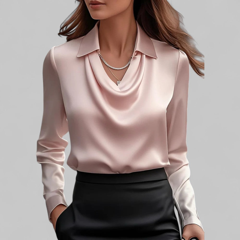 Women's Blouse Draped Cowl Neck Long Sleeve – Work Office