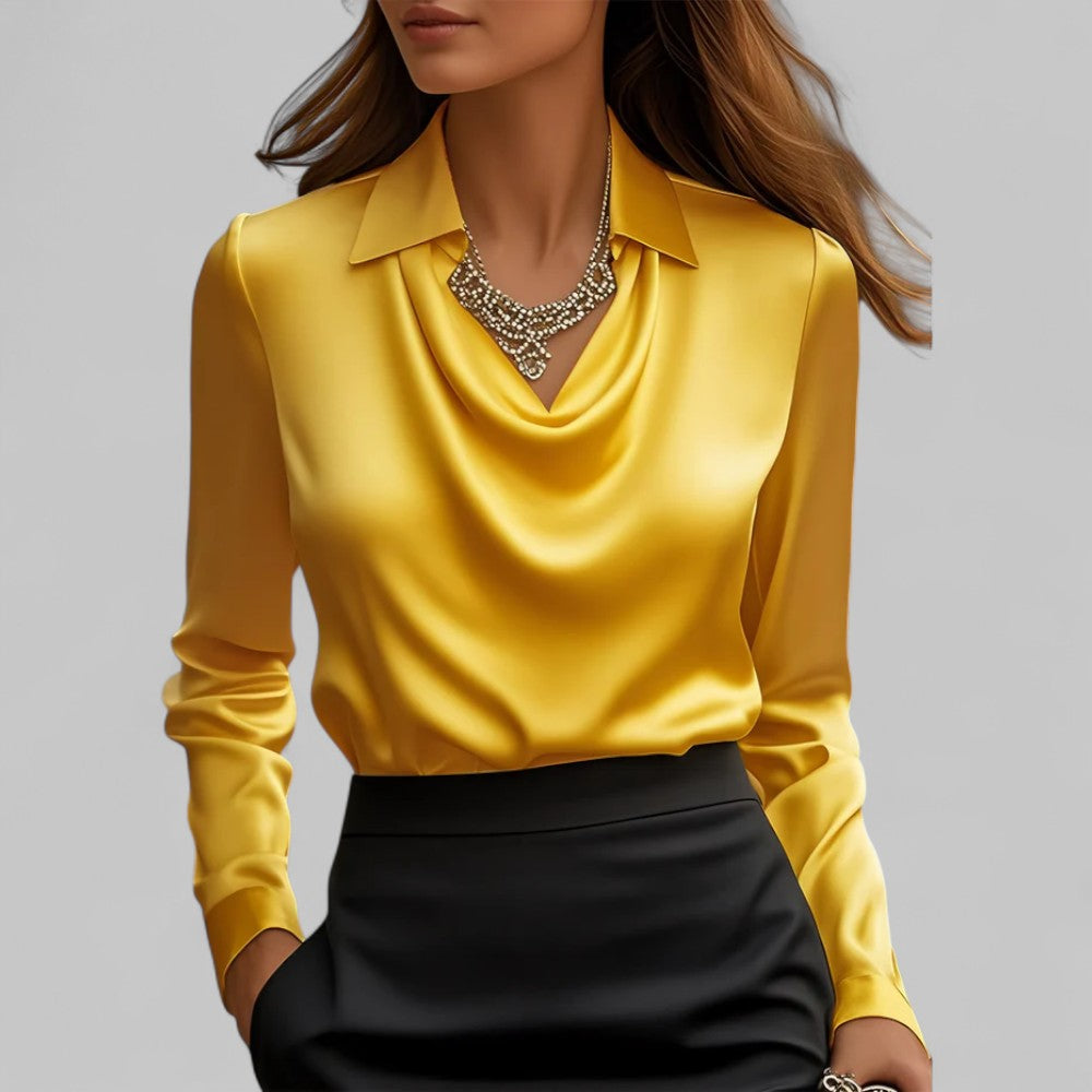 Women's Blouse Draped Cowl Neck Long Sleeve – Work Office
