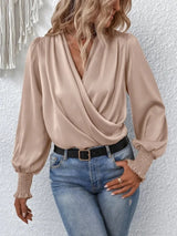 Women's Blouse Draped Front Long Sleeve Smocked Cuffs – Business Dinner
