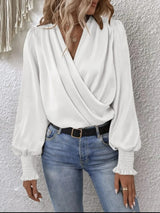 Women's Blouse Draped Front Long Sleeve Smocked Cuffs – Business Dinner