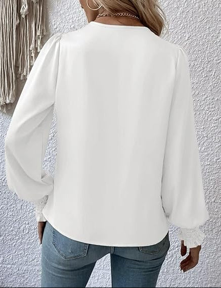 Women's Blouse Draped Front Long Sleeve Smocked Cuffs – Business Dinner