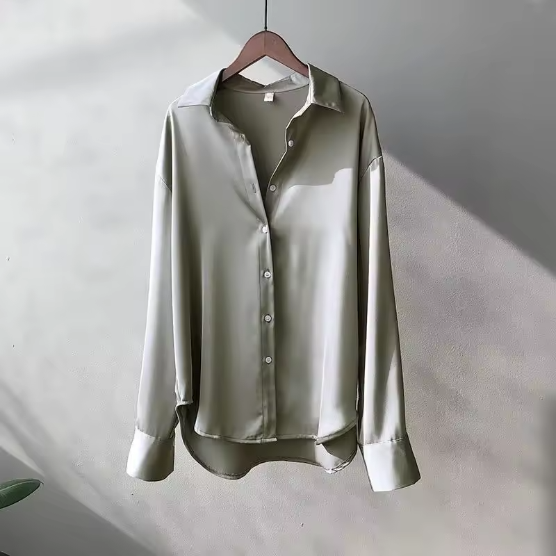 Women's Blouse Long Sleeve Button Front Dropped Shoulder – Workday Meeting
