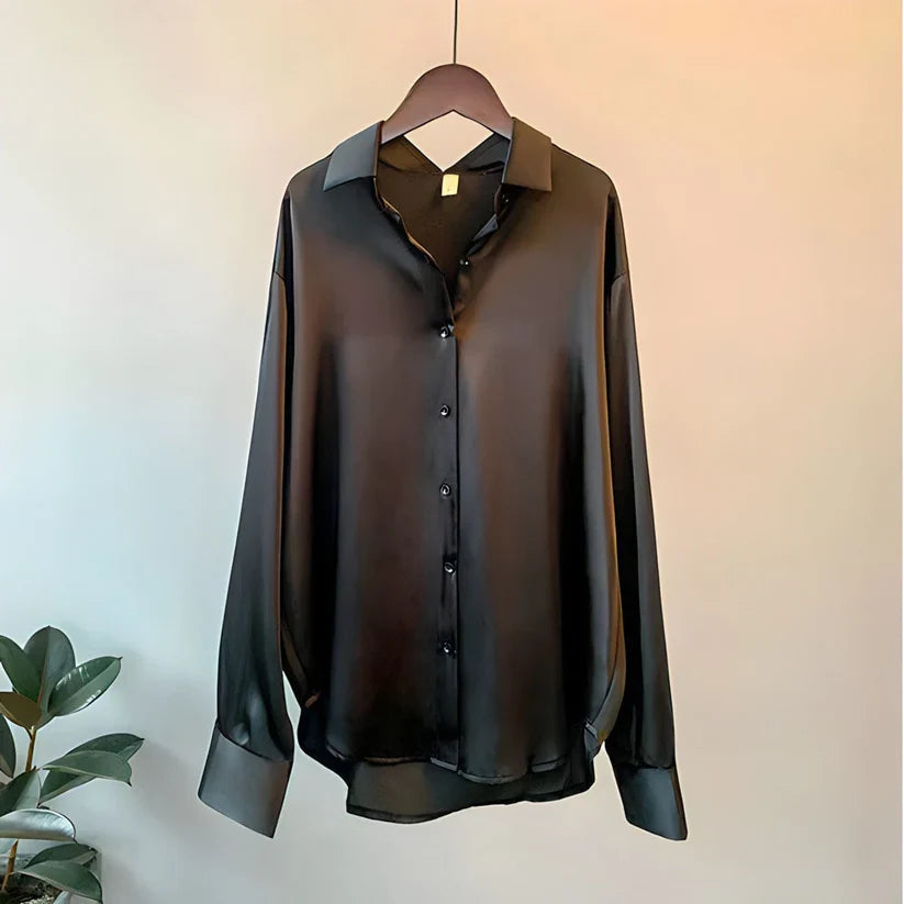 Women's Blouse Long Sleeve Button Front Dropped Shoulder – Workday Meeting