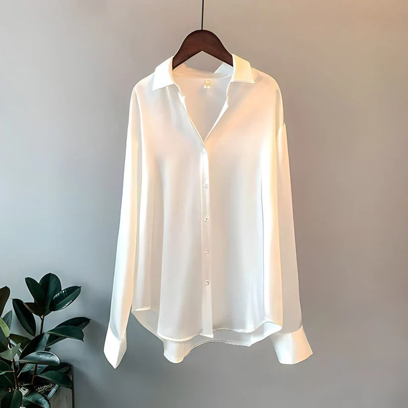 Women's Blouse Long Sleeve Button Front Dropped Shoulder – Workday Meeting