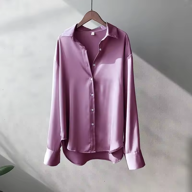 Women's Blouse Long Sleeve Button Front Dropped Shoulder – Workday Meeting