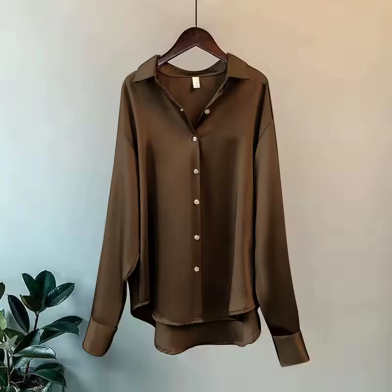 Women's Blouse Long Sleeve Button Front Dropped Shoulder – Workday Meeting