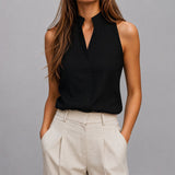 Women’s Blouse Mandarin Collar V-Slit Neckline Sleeveless – Client Meetings