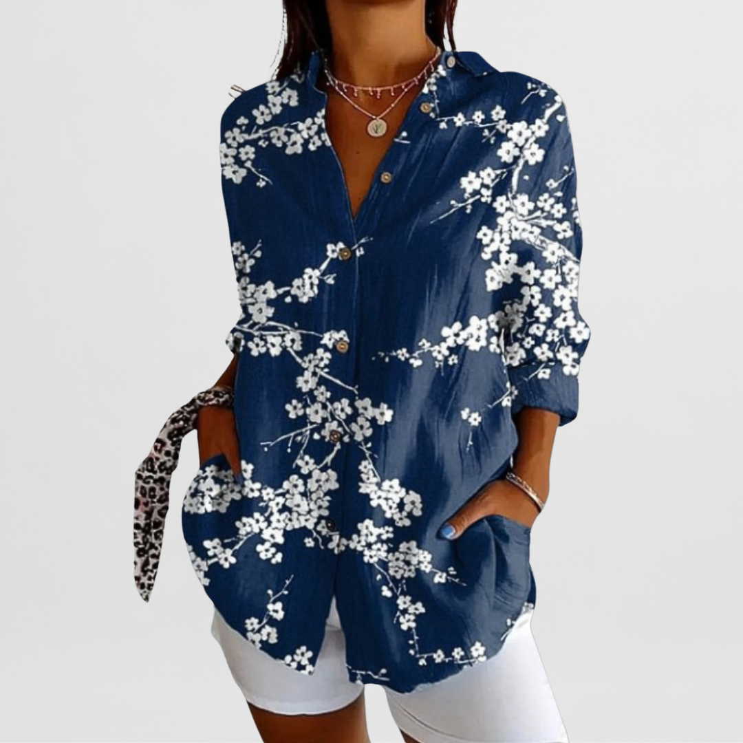 Women’s Blouse Printed Pattern Collared Neckline Button Front – Community Workshops