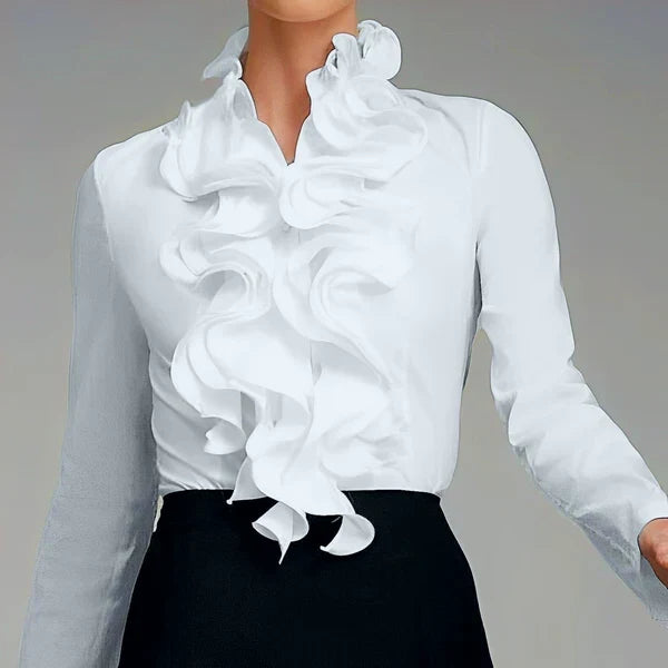 Women’s Blouse Ruffle Collar Button Front Long Sleeves – Gallery Receptions
