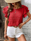 Women's Blouse Textured Ruffle Sleeve Crew Neck – Beach Vacation Casual Day