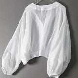 Women’s Blouse V-Neck Button Front Balloon Sleeves – Networking Lunches
