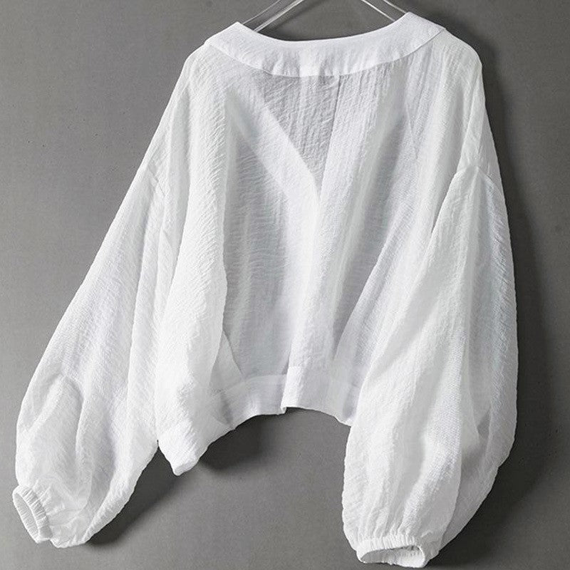 Women’s Blouse V-Neck Button Front Balloon Sleeves – Networking Lunches