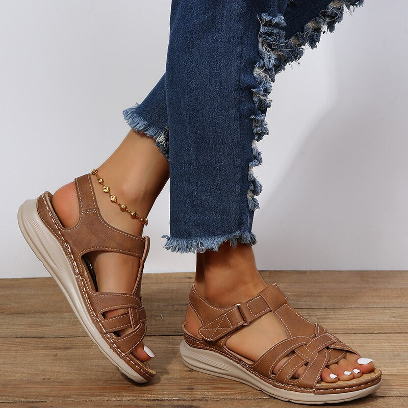 Women's Open Toe Sandals T Strap Slingback Low Wedge – Summer Casual
