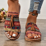 Women's Slide Sandals Open Toe Wide Strap Tassel Flat – Beach Wear