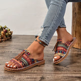 Women's Slide Sandals Open Toe Wide Strap Tassel Flat – Beach Wear