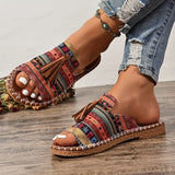 Women's Slide Sandals Open Toe Wide Strap Tassel Flat – Beach Wear