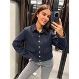 Women's Bomber Jacket Cropped Long Sleeve Button Up – Going Out