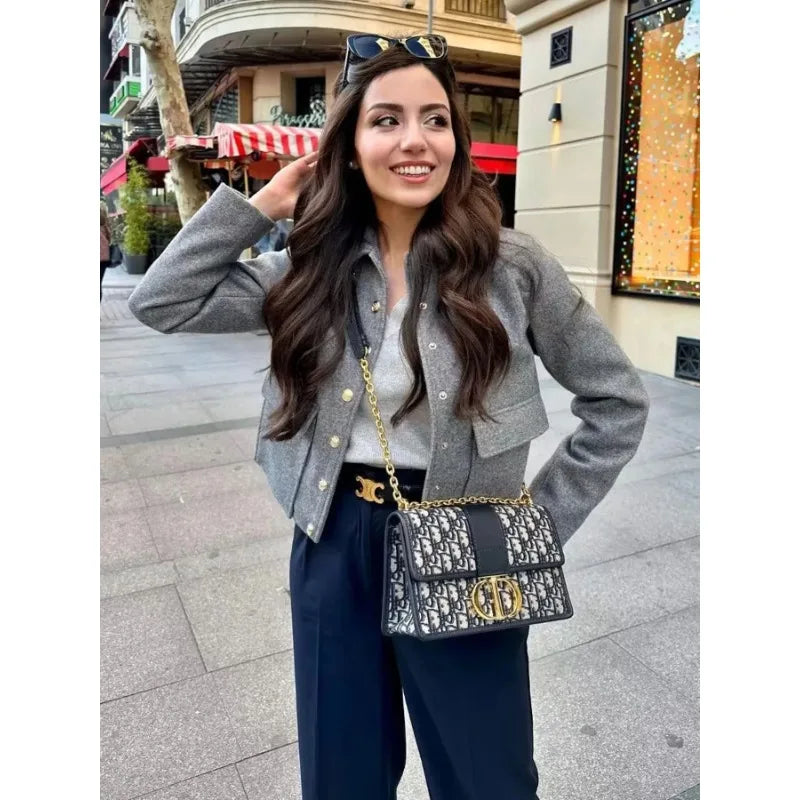 Women's Bomber Jacket Cropped Long Sleeve Button Up – Going Out