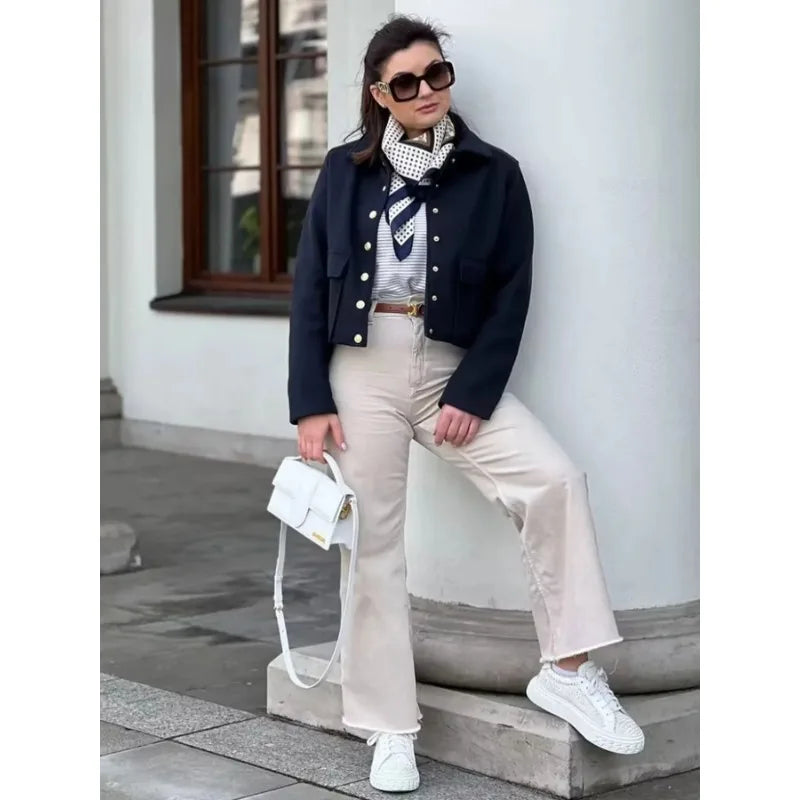Women's Bomber Jacket Cropped Long Sleeve Button Up – Going Out